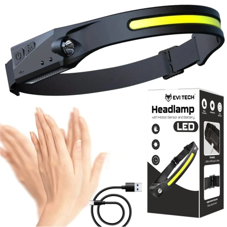 LATARKA CZOŁOWA LED Akumulator CZOŁÓWKA Mocna Wodoodporna Lampa GESTY USB-C