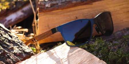 Polarizační sluneční brýle NERDY wood UV400 set XXL s pouzdrem - černá skla