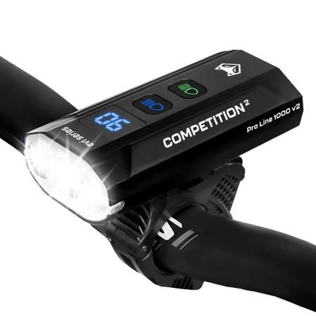 EVI Pro Line 1000 v2 přední světlo na kolo s powerbankou, potkávací/dálkové světlo, USB LED svítilna