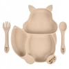 Silicone saucer with suction cup and BLW cutlery - beige squirrel