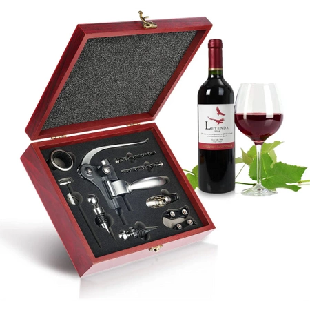 ZESTAW DO WINA PREMIUM KORKOCIĄG OTWIERACZ DO BUTELEK NALEWAK TERMOMETR BOX