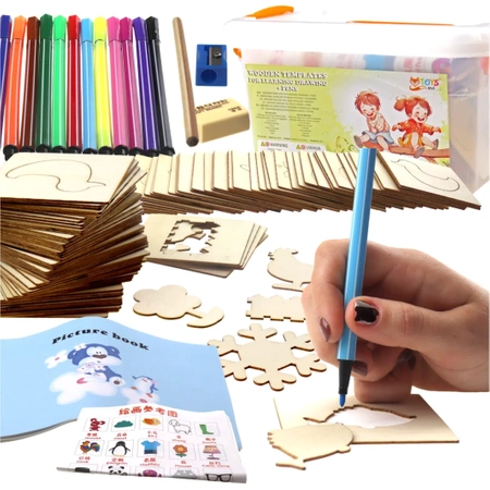 WOODEN TEMPLATES Drawing Learning SET Creative MONTESSORI for Kids