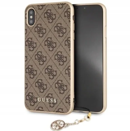 Pouzdro s přívěskem GUESS CHARMS 4G pro iPhone XR - hnědé