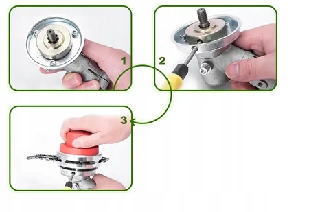 Head for petrol scythe, trimmer - chain, shrub and brush saw