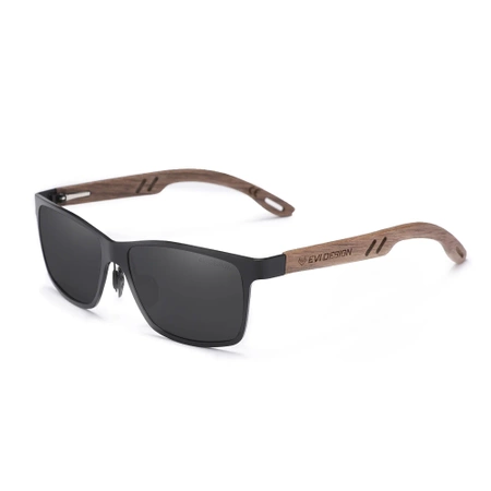 Okulary przeciwsłoneczne Polaryzacyjne NERDY drewniane UV400 zestaw XXL z etui - czarne szkła