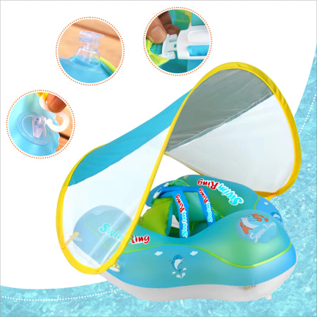 INFLATABLE SWIMMING RING Boat for CHILDREN Seat Ring WITH CANOPY + Pump