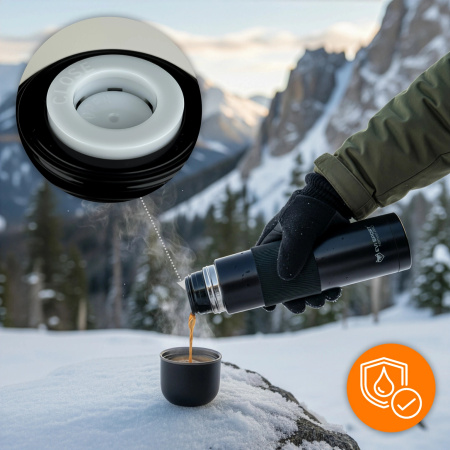 TURISTICKÁ TERMOSKA NA ČAJ KÁVU TĚSNÁ VAKUOVÁ NEREZOVÁ OCEL 1L ČERNÁ