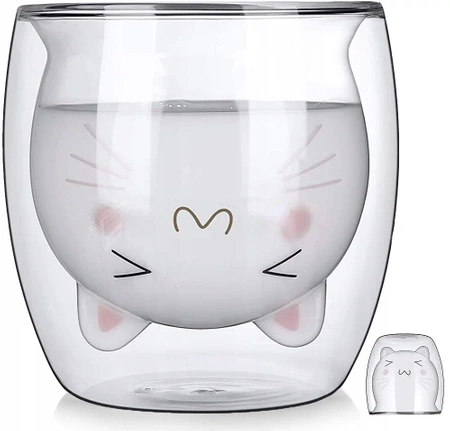 Thermal Cat glass creative mug double glass