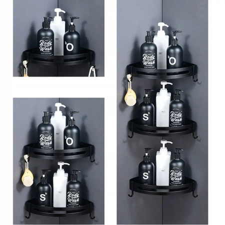 2x Półka łazienkowa pod prysznic EVI HOME Loft Narożna wisząca - czarna