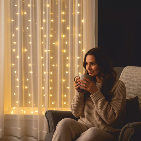 SVĚTELNÝ ZÁVĚS LED 3x3 300 VÁNOČNÍ SVĚTÝLKA GIRLANDA TEPLE XXL