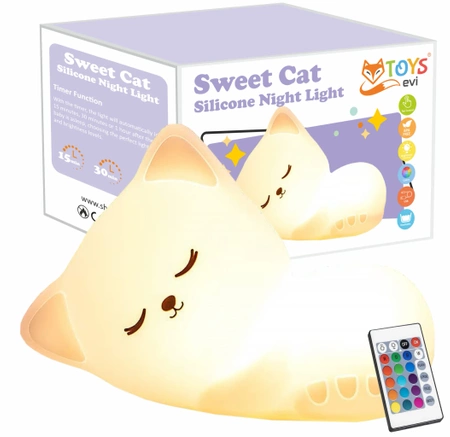 Dětská noční lampička Sweet Kitty - RGB LED lampička + ČASOVAČ + PILOT