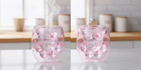 THERMAL GLASS CAT PAW double wall COFFEE TEA MUG 250ML