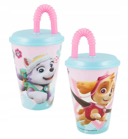 PAW PATROL Skye and Everest plastic cup with straw and lid for children
