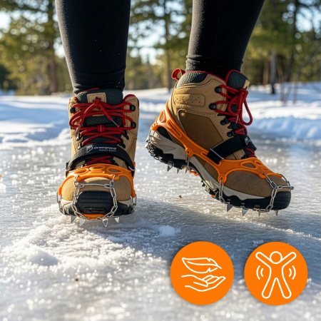 PROTISKLUZOVÉ TURISTICKÉ NÁVLEKY NA OBUV ŘETĚZY HROTY TREKINGOVÉ POUZDRO - 37-40 CRAMPONS PREMIUM +