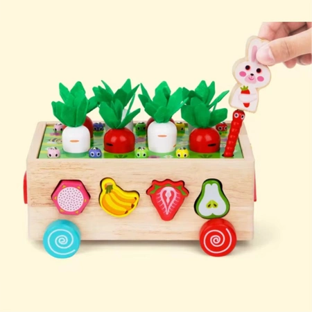 MONTESSORI drewniany zestaw ZŁAP ROBACZKA sorter klocków AUTO układanka XXL