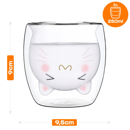 Cat thermal glass with double wall COFFEE TEA LATTE MUG 250ML