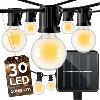 GIRLANDA SOLARNA ŚWIETLNA OGRODOWA 30x ŻARÓWEK KULEK LED CZUJNIK ZMIERZCHU
