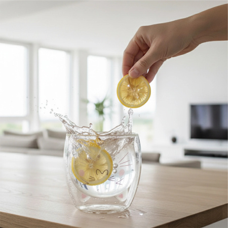 Termo sklenice Kočka s dvojitou stěnou HRNEK NA KÁVU ČAJ LATTE 250ML