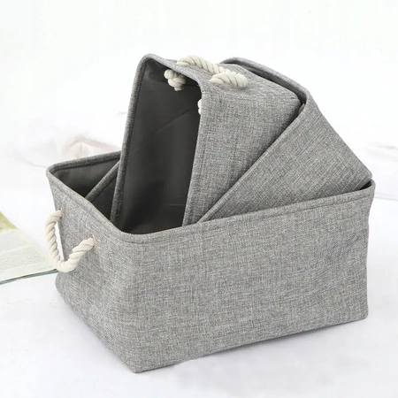 Set of 3x organisers (S, M, L), storage baskets, organising boxes - grey