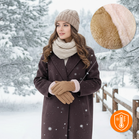 WOMEN’S WINTER TOUCHSCREEN GLOVES WARM INSULATED FOR PHONE BEIGE ELEGANT