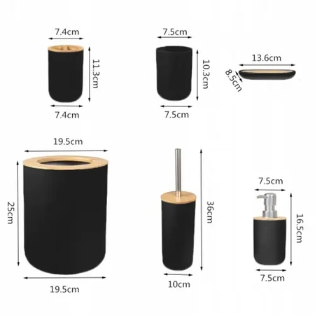 Accessory set 6 pieces for bathroom WC set with bamboo - black