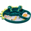 Silicone suction cup BLW plate for baby DINOZAUR and cutlery - green