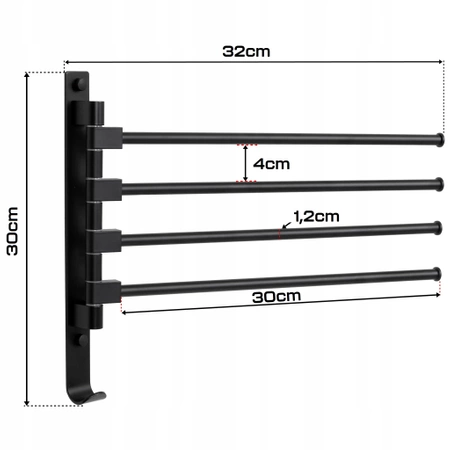 Towel rail, bathroom handle, movable, LOFT black