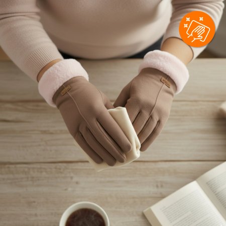 DÁMSKÉ ZIMNÍ DOTYKOVÉ RUKAVICE TEPLÉ ZATEPLENÉ NA TELEFON BÉŽOVÉ ELEGANTNÍ