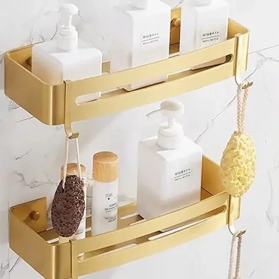 2x EVI HOME Loft Bathroom Shelf Hanging - Gold