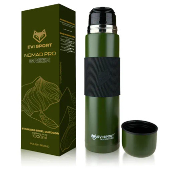 TRAVEL THERMOS FOR TEA COFFEE LEAKPROOF VACUUM STAINLESS STEEL 1L GREEN