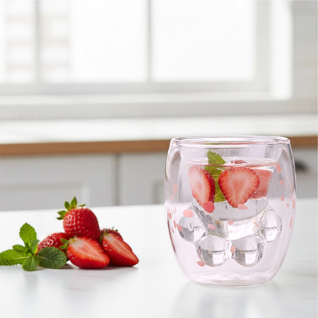 THERMAL GLASS CAT PAW double wall COFFEE TEA MUG 250ML