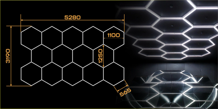 HEXAGON LED Ceiling Lamp Panel Lighting Workshop Garage Home 528x319 cm