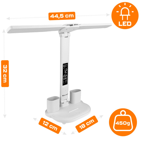 LAMPKA NA BIURKO LED PODWÓJNA BIURKOWA ZEGAR ORGANIZER TEMPERATURA DATA 6w1