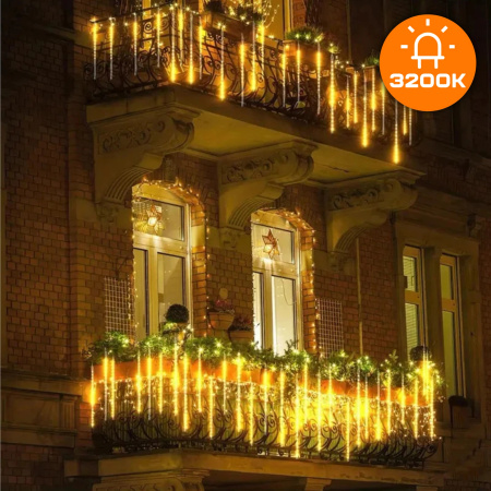 LAMPKI ZEWNĘTRZNE SOPLE LED 480 50CM PADAJĄCY ŚNIEG METEORY GIRLANDA 10 SZT - CIEPŁE