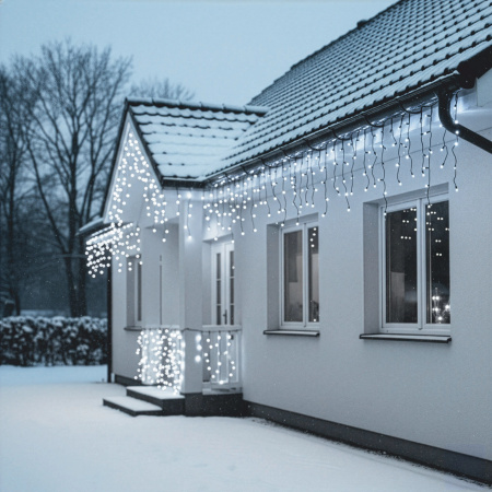 VENKOVNÍ SVÍTILNY 500 LED ICICLE 24m VÁNOČNÍ GIRLANDA Světelná Záclona IP 44