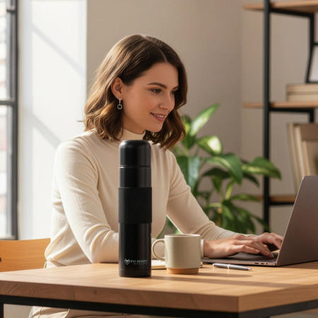 TRAVEL THERMOS FOR TEA COFFEE LEAKPROOF VACUUM STAINLESS STEEL 1L BLACK