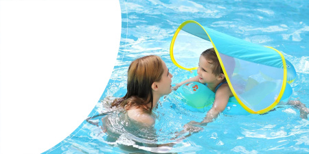 NAFUKOVACÍ PLAVACÍ KRUH Člun pro DĚTI Sedací kruh se STŘECHOU Pumpa – růžový