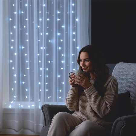 KURTYNA ŚWIETLNA LED 3x3 LAMPKI 300 Świąteczne Choinkowe GIRLANDA ZIMNE XXL