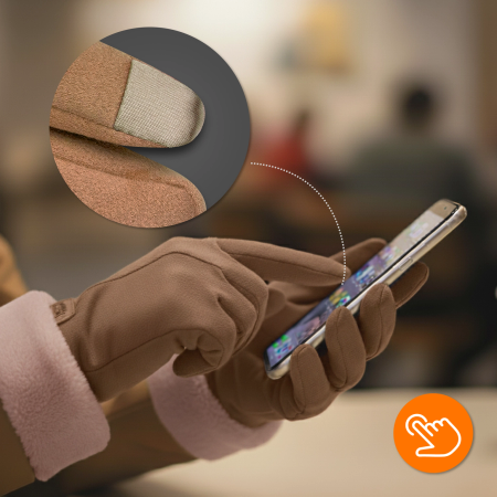 DÁMSKÉ ZIMNÍ DOTYKOVÉ RUKAVICE TEPLÉ ZATEPLENÉ NA TELEFON BÉŽOVÉ ELEGANTNÍ