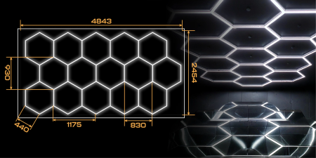 Lampa LED HEXAGON Stropní Panel osvětlení Dílna Garáž Dům 484x245 cm