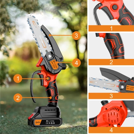 Akumulátorová řetězová pila Pila 6" 2x akumulátor 24V 2x řetěz 6"