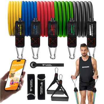 ODPOROVÉ GUMY EKSPANDER pro CVIČENÍ, SADA 5 GUM FITNESS BANDS 100 kg + EBOOK