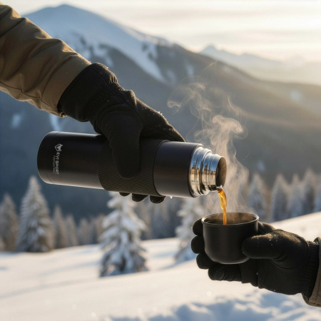 TERMOS TURYSTYCZNY NA HERBATĘ KAWĘ SZCZELNY PRÓŻNIOWY STAL NIERDZEWNA 1L CZARNY