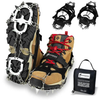 HIKING SHOE GRIPPERS ANTI-SLIP CHAINS TREKKING SPIKES WITH CASE - 41-43 CRAMPONS PRO+