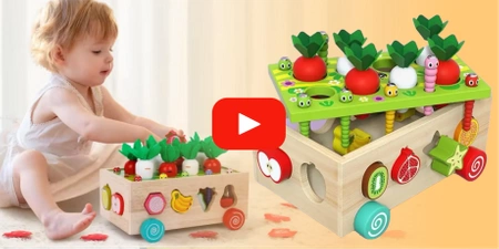 MONTESSORI drewniany zestaw ZŁAP ROBACZKA sorter klocków AUTO układanka XXL