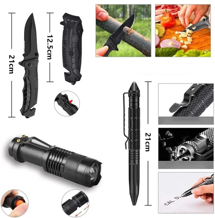 Wojskowy survivalowy zestaw Mega XXL z plecakiem i apteczką, Survival 70w1