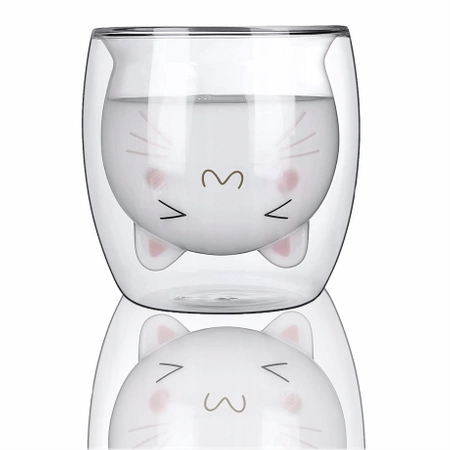 Termo sklenice s dvojitou stěnou na kávu a čaj KOČKA 4 x 250ml SET