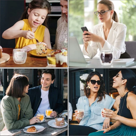 Szklanki termiczne z podwójną ścianką do kawy, herbaty KOT 4 x 250ml ZESTAW