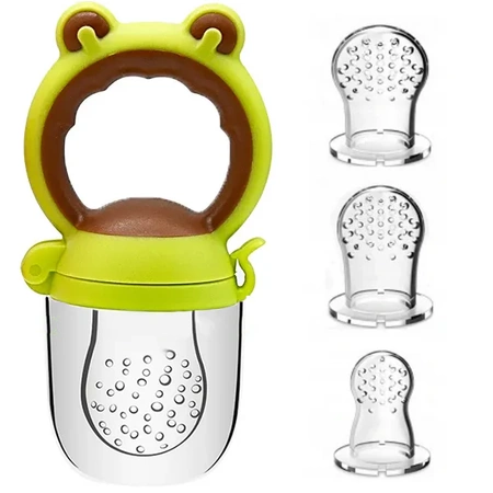 Fruit teether and learning to eat, BLW teat + Set S, M, L - green-brown colour