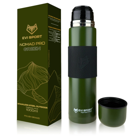 TRAVEL THERMOS FOR TEA COFFEE LEAKPROOF VACUUM STAINLESS STEEL 1L GREEN